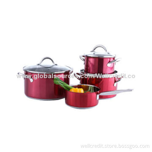 Good-quality 7pcs red cookware set with 0.6mm thickness